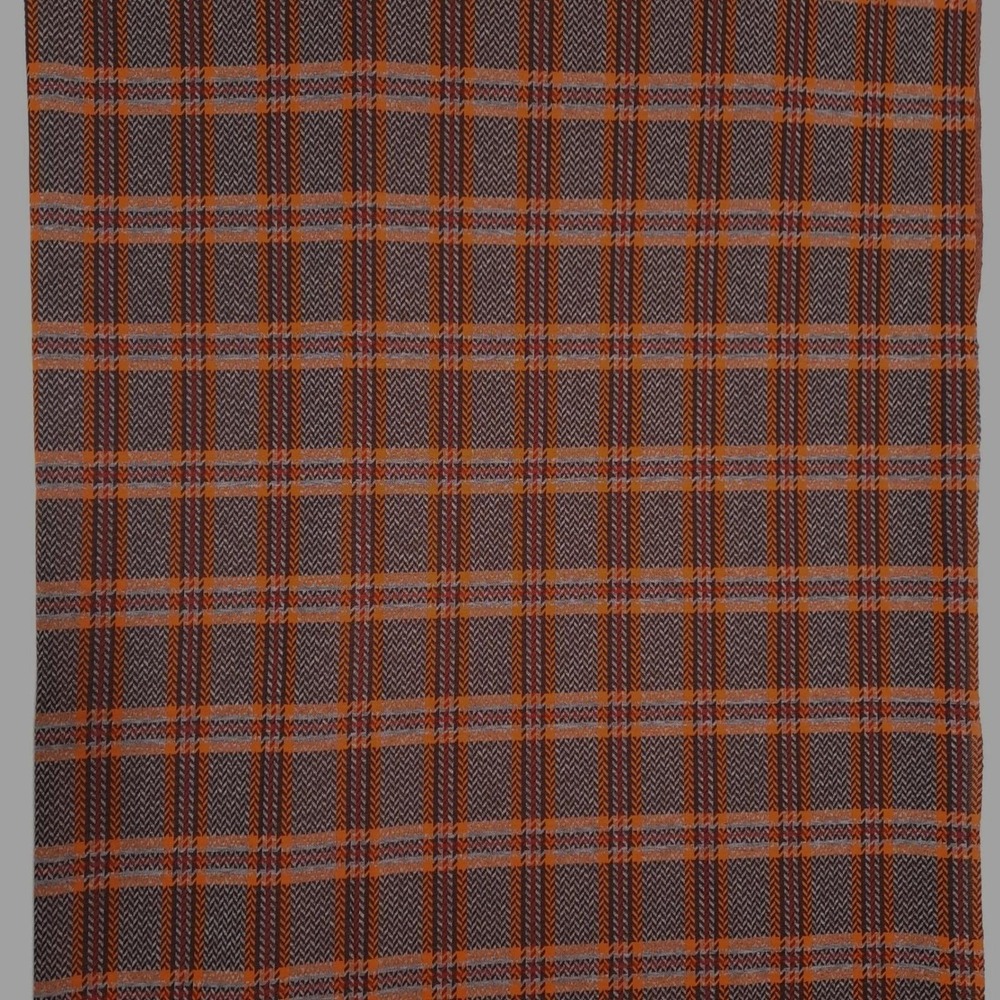 Vintage 1970s Plaid Herringbone Fabric 1.55 Yards 60" Wide Orange Brown Suiting